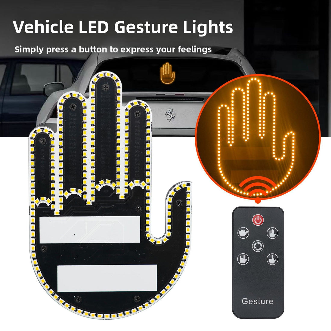 Interactive LED Gesture Light with Remote for Car Warning and Anti-Collision Signaling