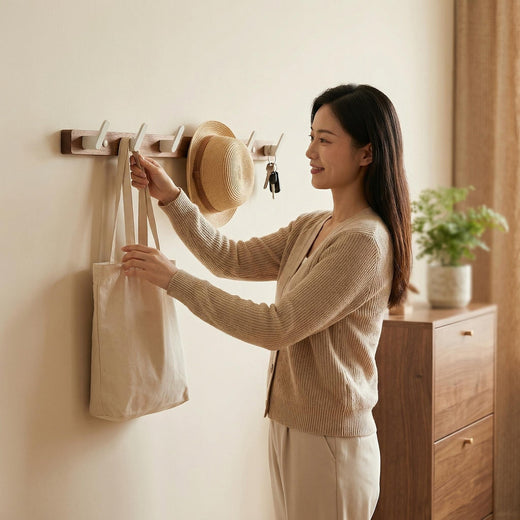 Beech Wood Adhesive Wall Mounted Coat Hooks
