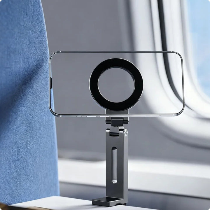 Portable magnetic phone stand folded flat