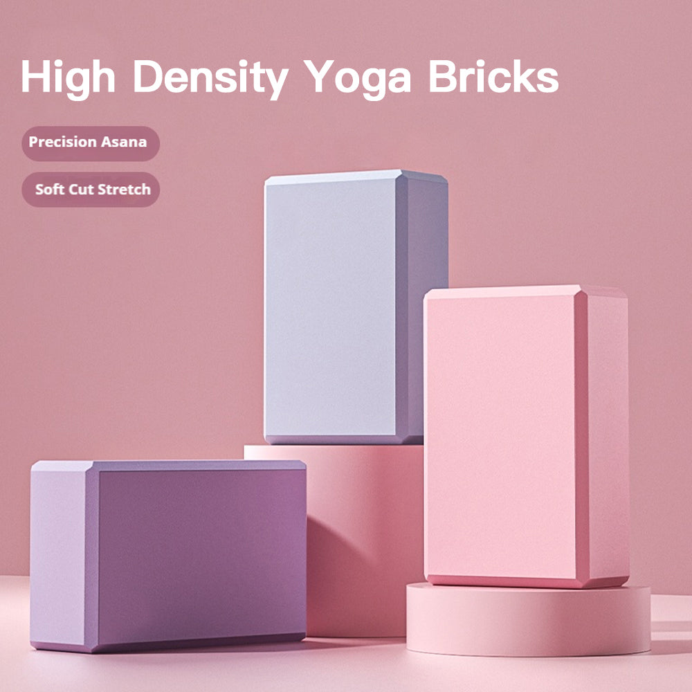 Pair of blue yoga foam blocks with beveled edges