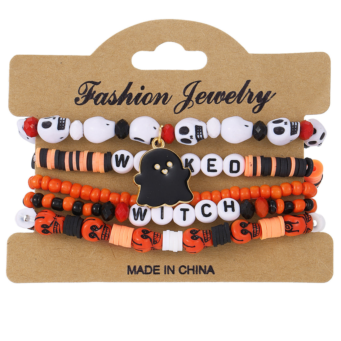 Halloween Orange Pumpkin Skull Bracelet Set