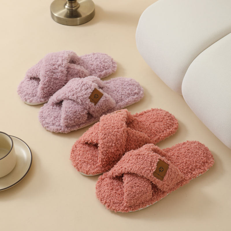 Women Plush Open Toe Indoor Slippers
