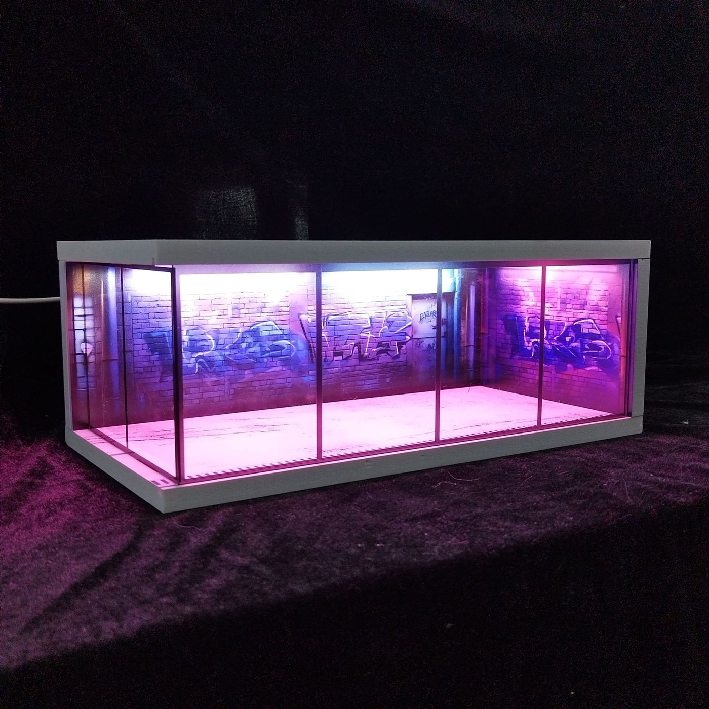 Miniature Cyberpunk Scene Model with Neon Lights