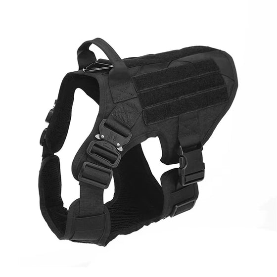 Black tactical dog harness, side view