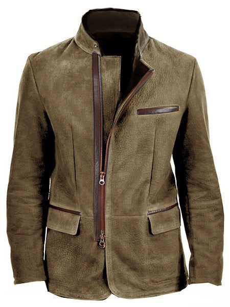 Men's Vintage Stand Collar Zipper Jacket Casual Long Sleeve Outerwear