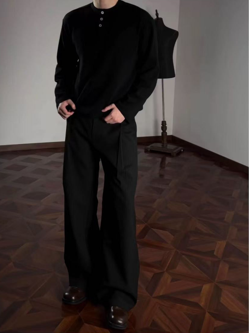 Striped loose-fitting stretchy straight-leg casual pants