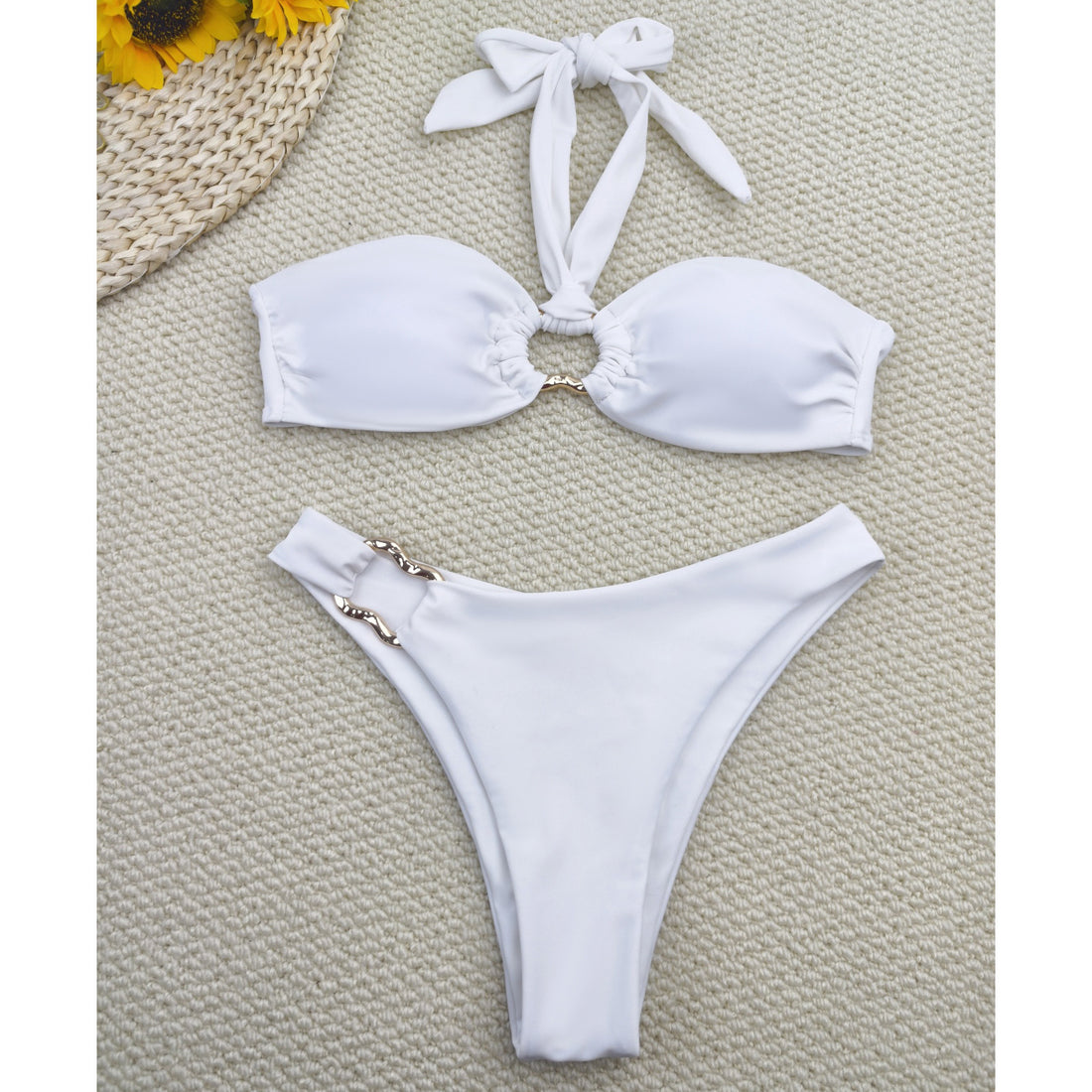 Women Split Lace-Up Low Waist Bikini Swimsuit Set