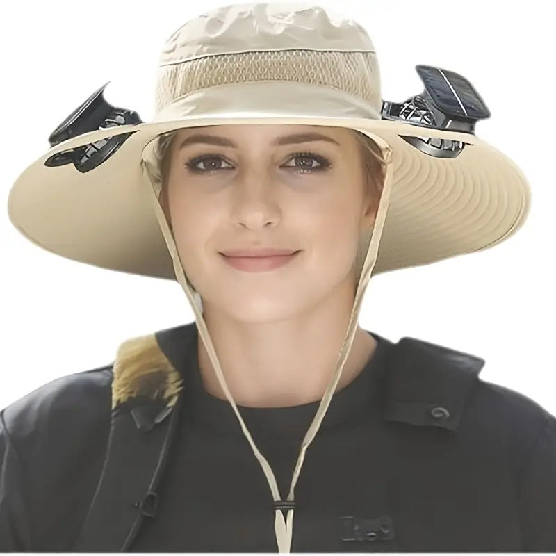 Solar cooling hat USB charging port detail