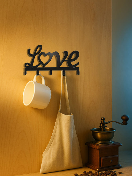 Love key holder holding a mug and tote