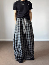 American Retro Loose Fit Plaid Trousers