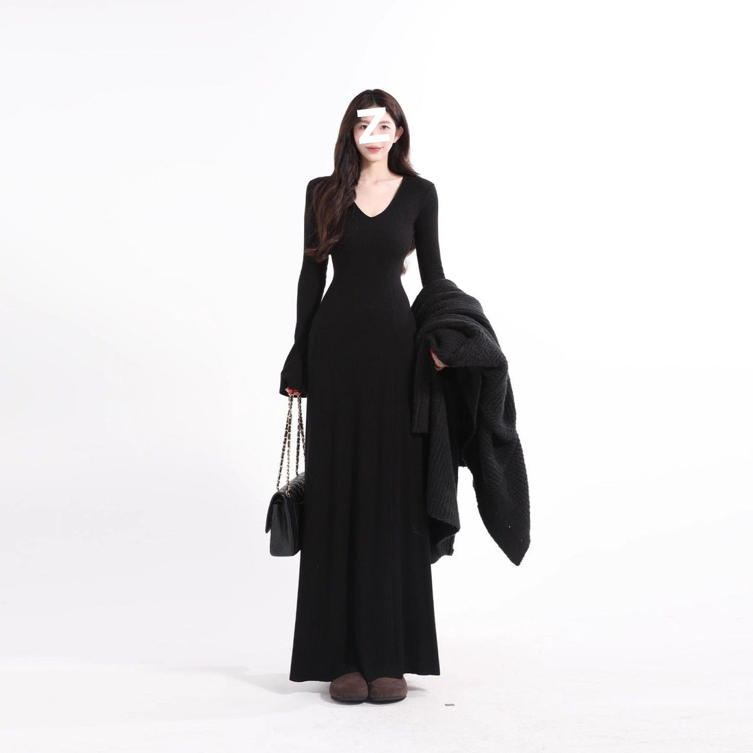 Petite High-End Black Knit Dress
