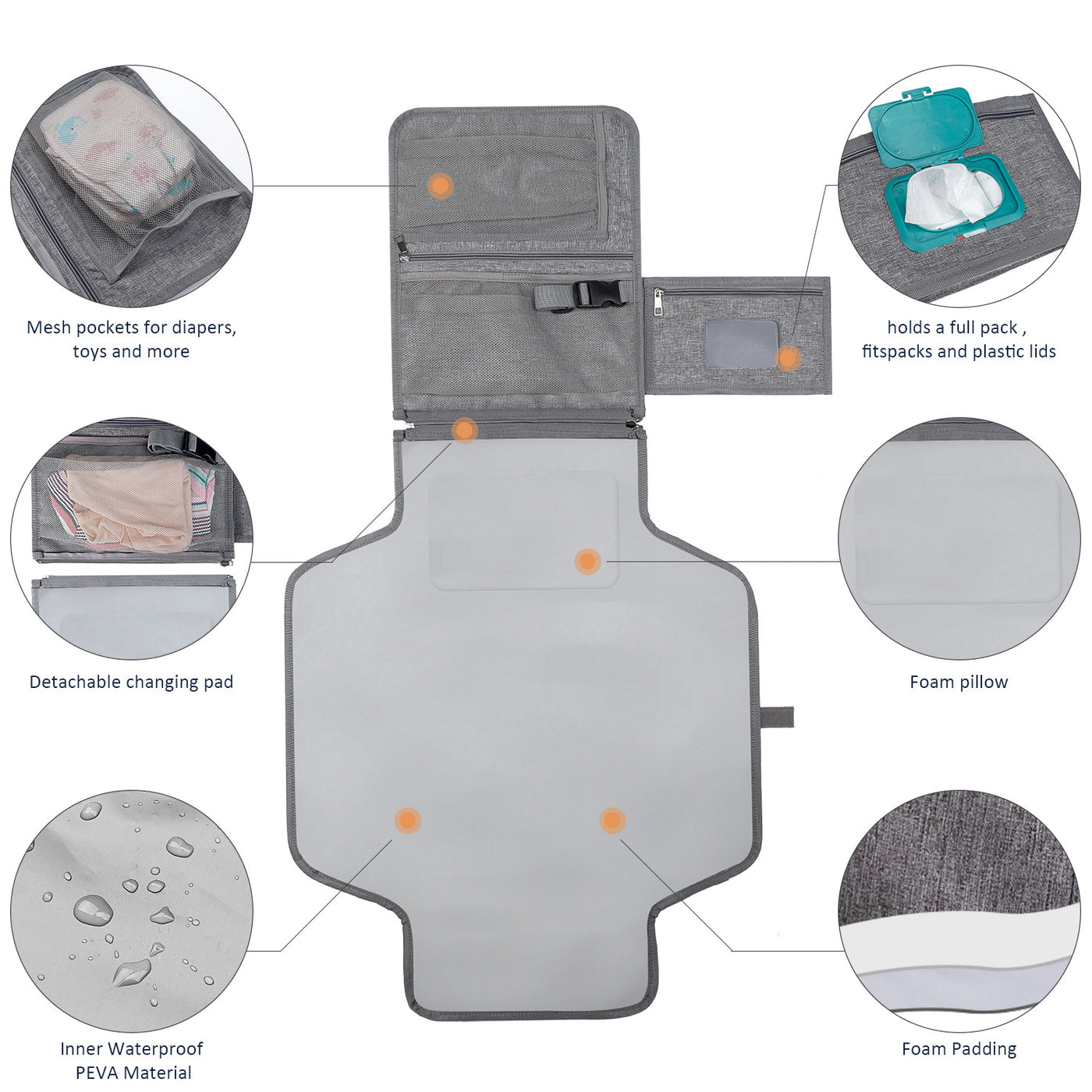 Baby changing pad folded into clutch