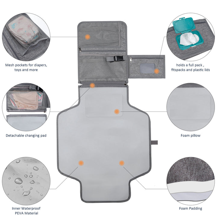 Baby changing pad folded into clutch