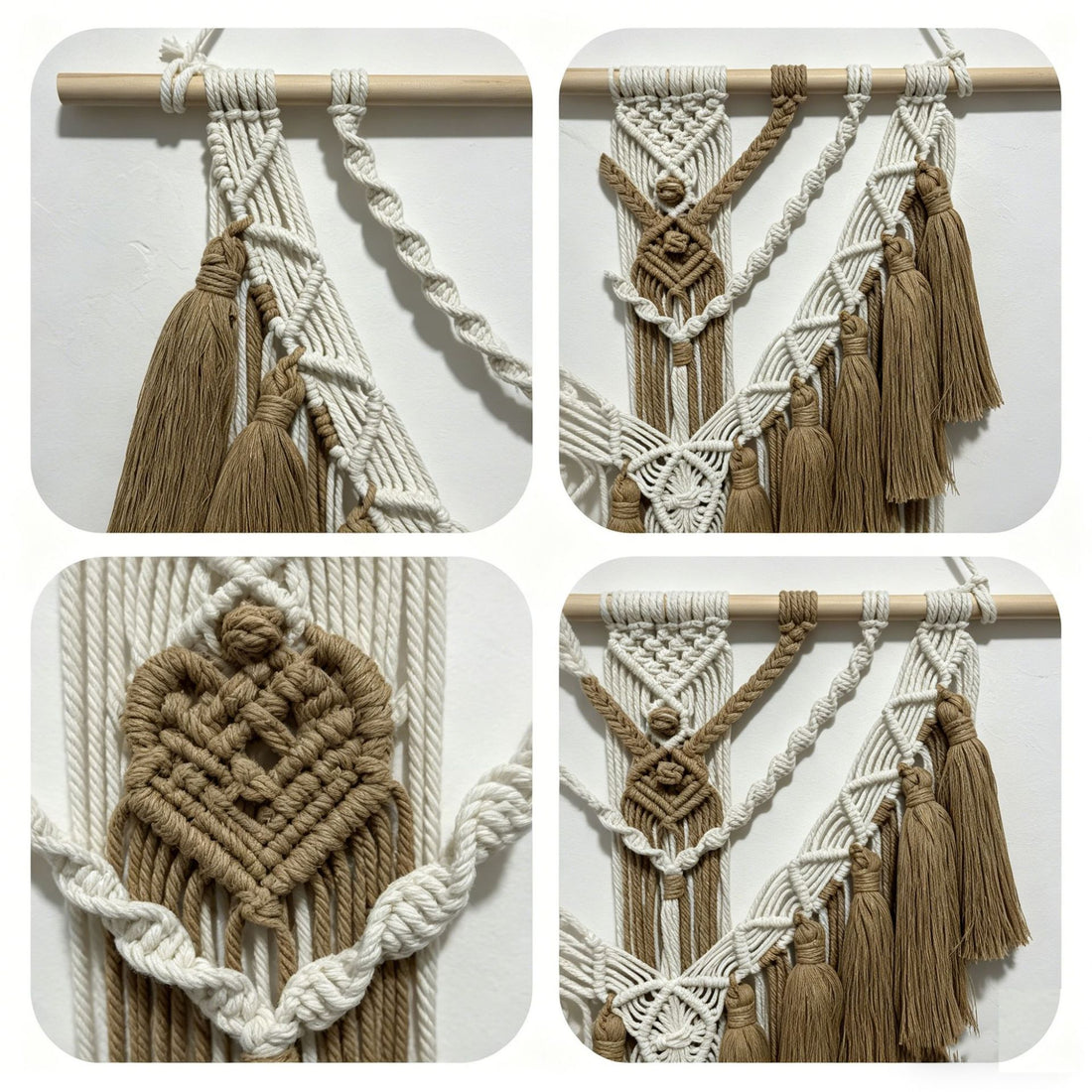 Bohemian-style hand-woven cotton rope fringed tapestry