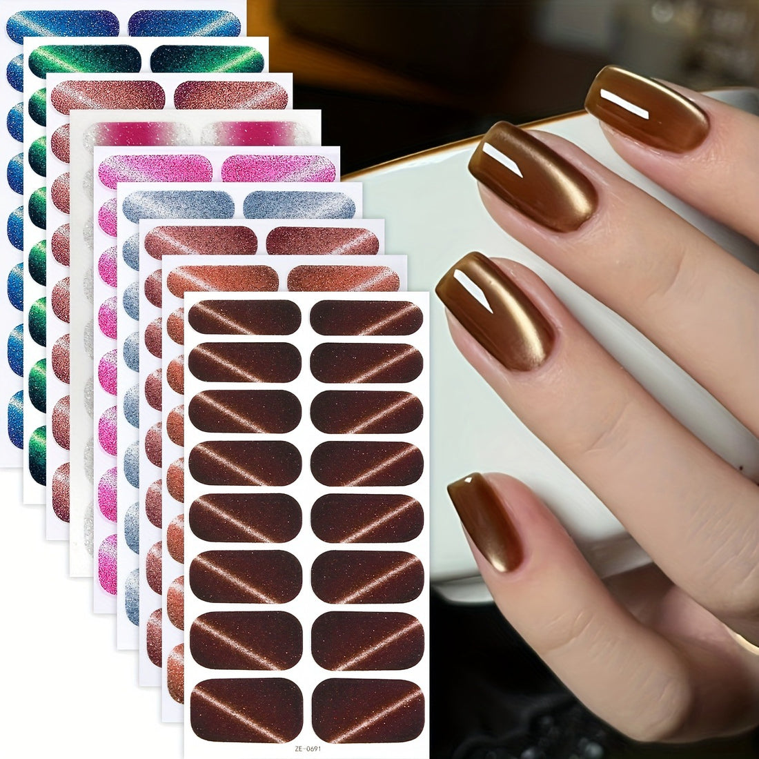 16 Pcs Cat Eye Glitter Nail Stickers