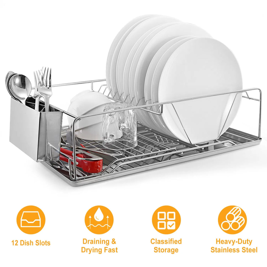 Stainless Steel Dish Drying Rack with Drainboard