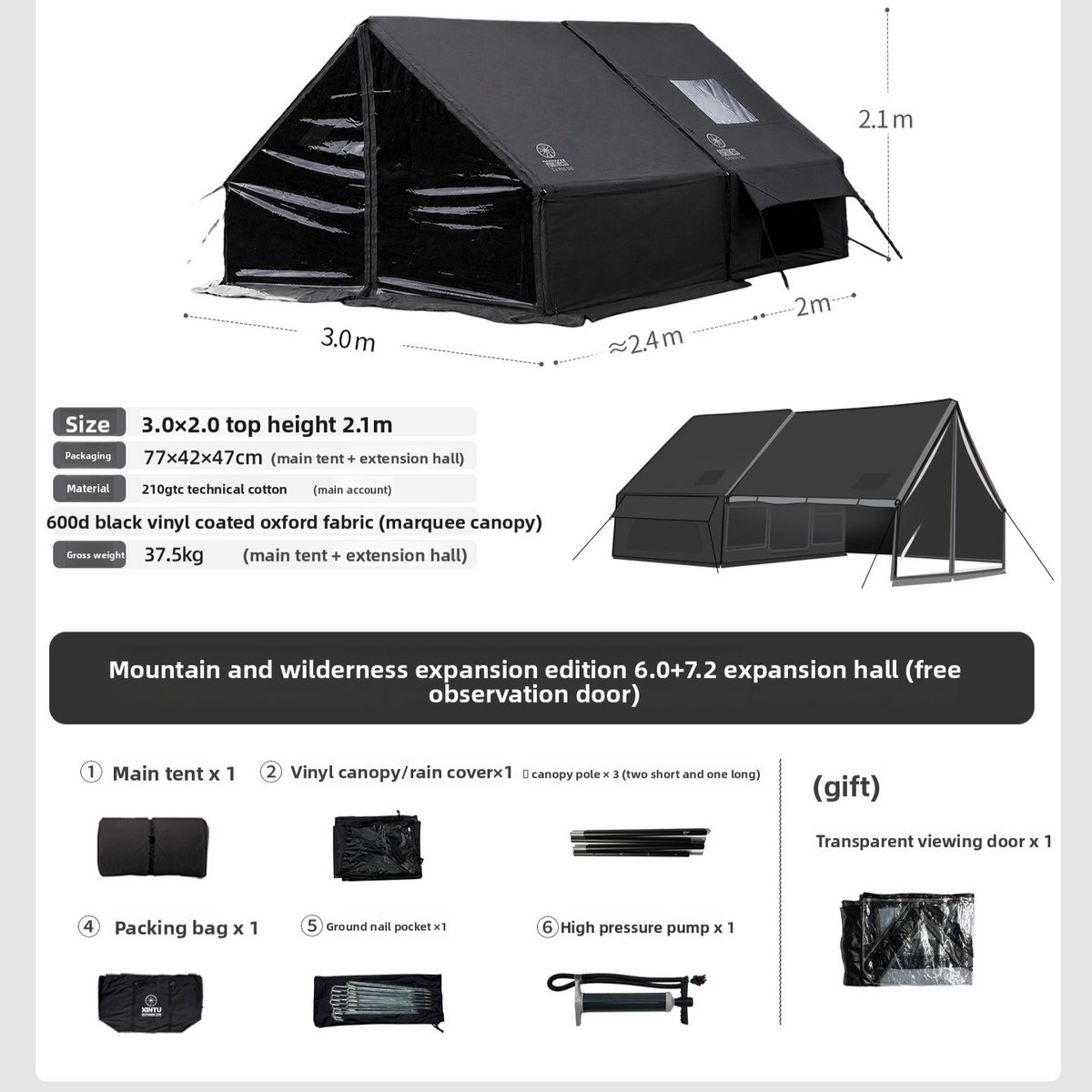 Inflatable Outdoor Camping Tent with Vestibule