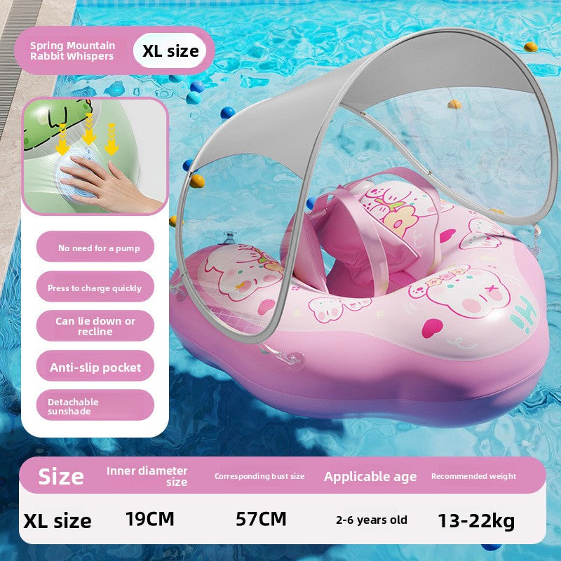 Inflatable Baby Swimming Ring with Canopy Sunshade Anti-Rollover Underarm Support for Children