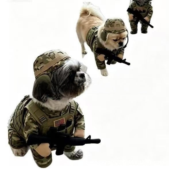 Cartoon Military Style Pet Dog Costume Suit