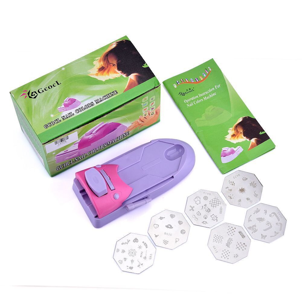 DIY Nail Art Stamper with 6 Pattern Plates and Stamp Head for Fingernail Printing Tool