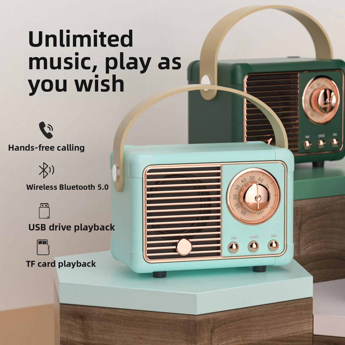 Retro Bluetooth Speaker with USB TF Card Support