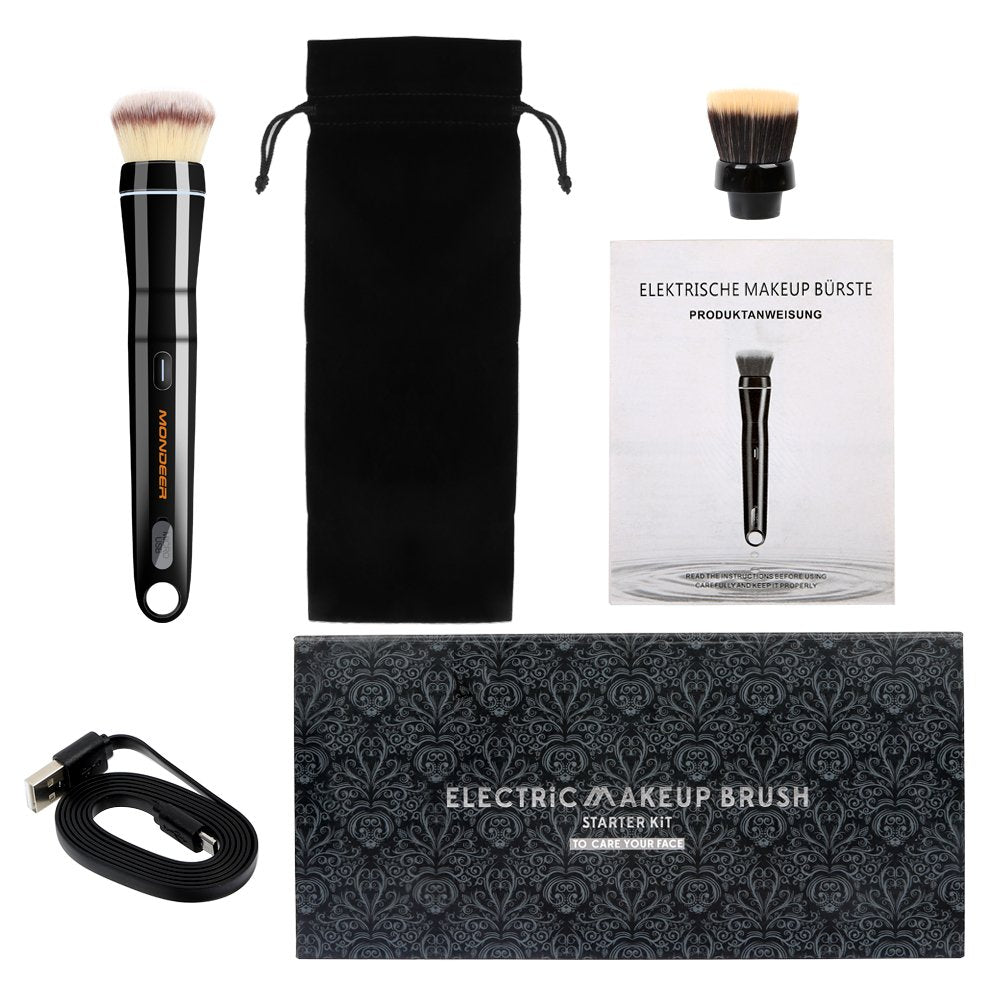 Portable electric makeup brush in hand for blending foundation