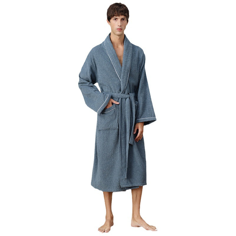 Cotton terry towel bathrobe in mid length, photo 5
