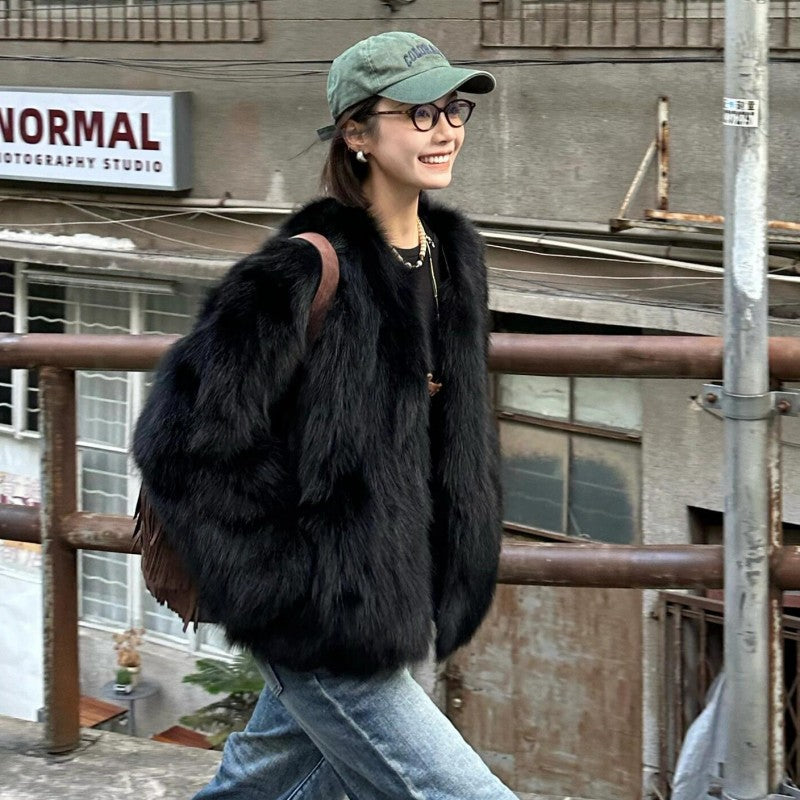 Casual black fuzzy winter coat, photo 2