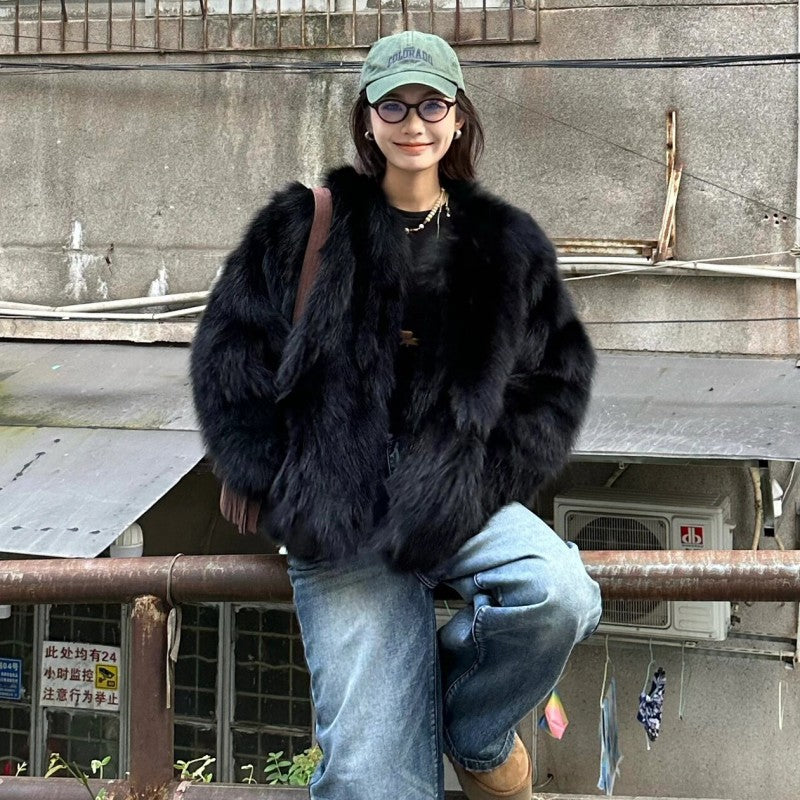 Casual black fuzzy winter coat, photo 3