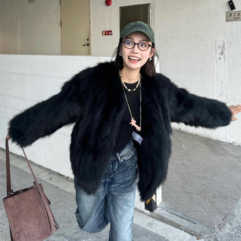 Casual black fuzzy winter coat, photo 4