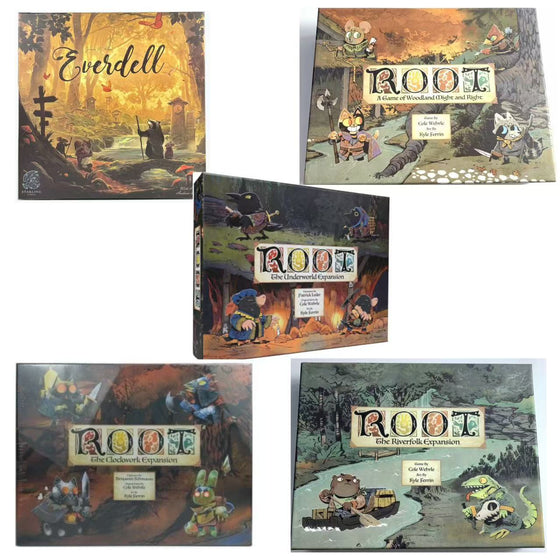 Root and Everdell board game expansion sets