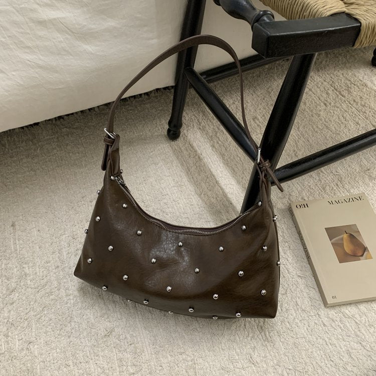 Vintage Rivet Detail PU Leather Crossbody Shoulder Bag
