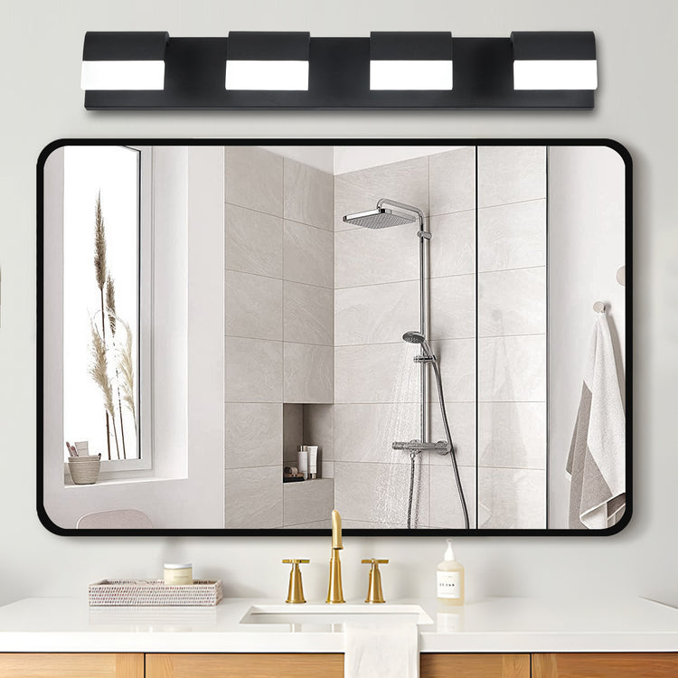 4-light matte black bathroom vanity light over mirror