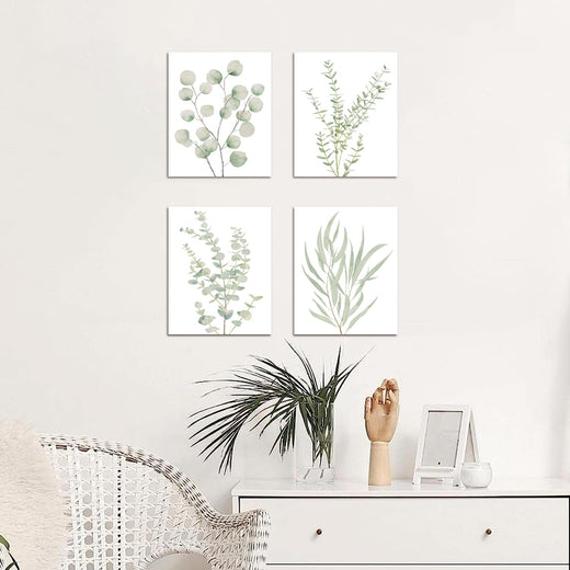 4-piece botanical canvas wall art set hung in 2x2 grid