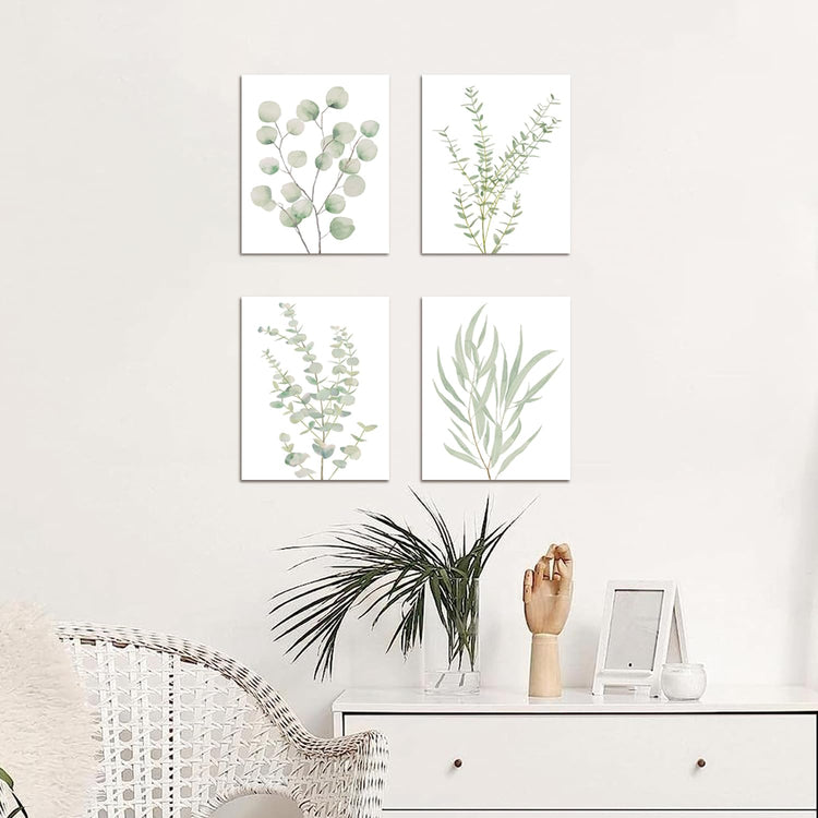 4-piece botanical canvas wall art set hung in 2x2 grid