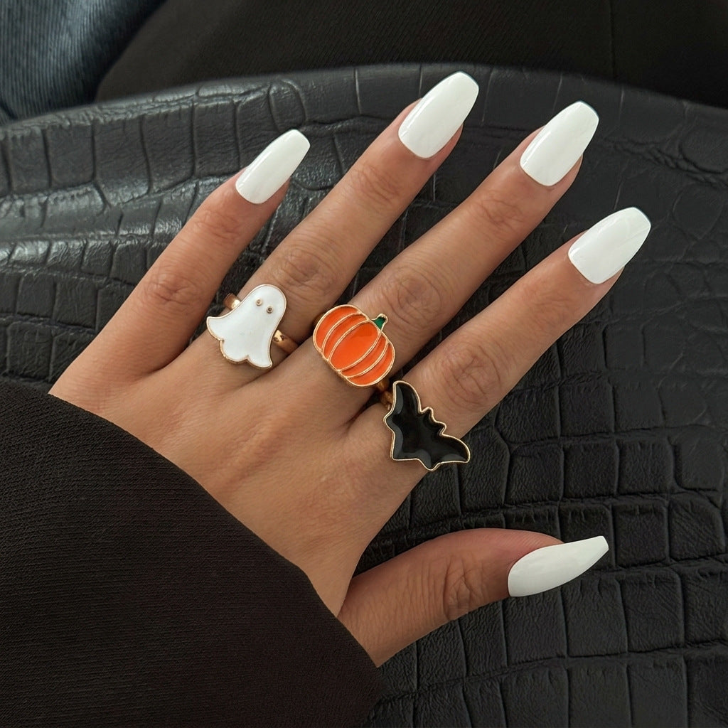 Halloween Adjustable Ghost Pumpkin Bat Ring Set