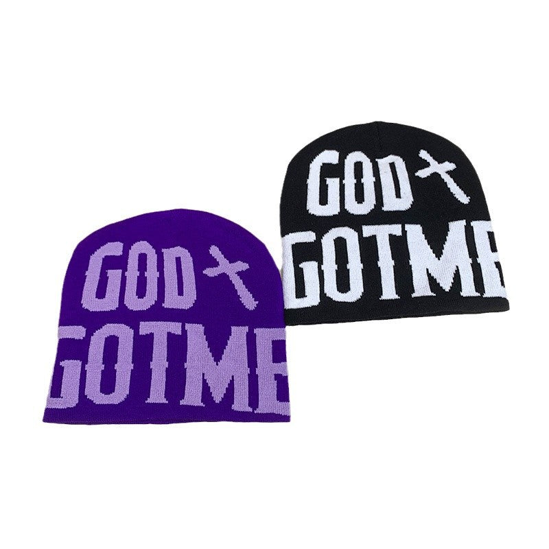 Letter Color Block Knit Beanie Hat Unisex Hip Hop Skull Cap
