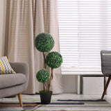 Artificial boxwood topiary in weighted pot on porch