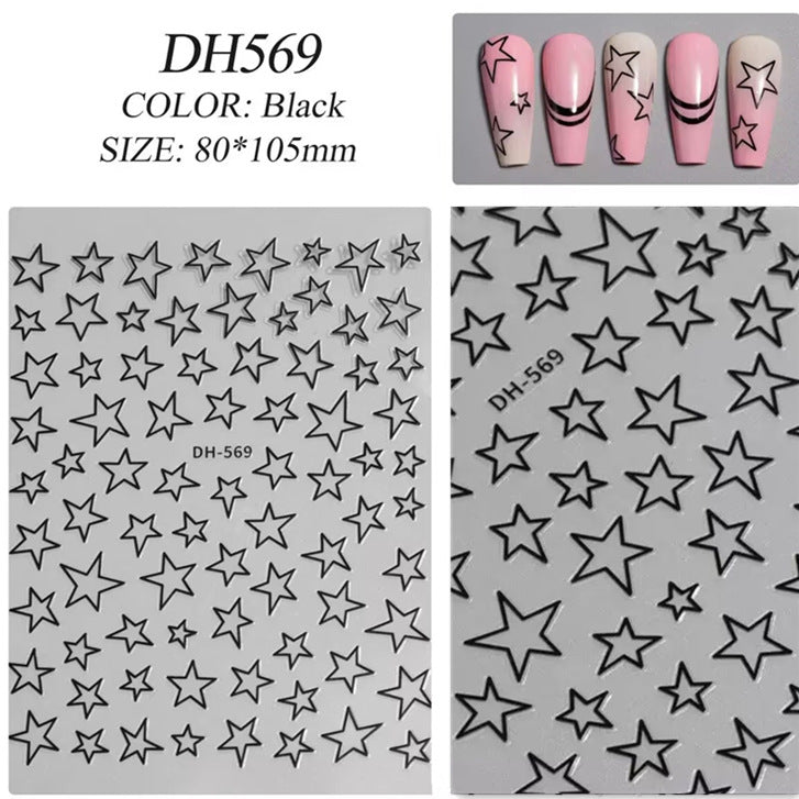 Five-Pointed Star Nail Stickers in White, Black, Gold, Silver, image 3 of 8