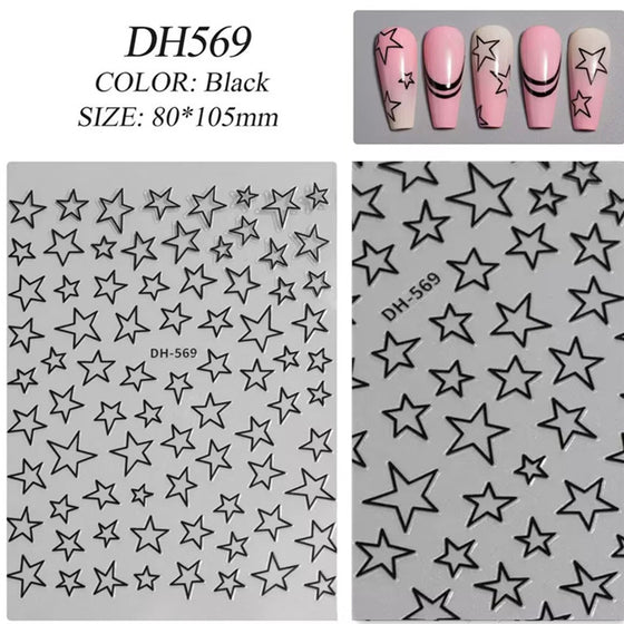 Five-Pointed Star Nail Stickers in White, Black, Gold, Silver, image 3 of 8