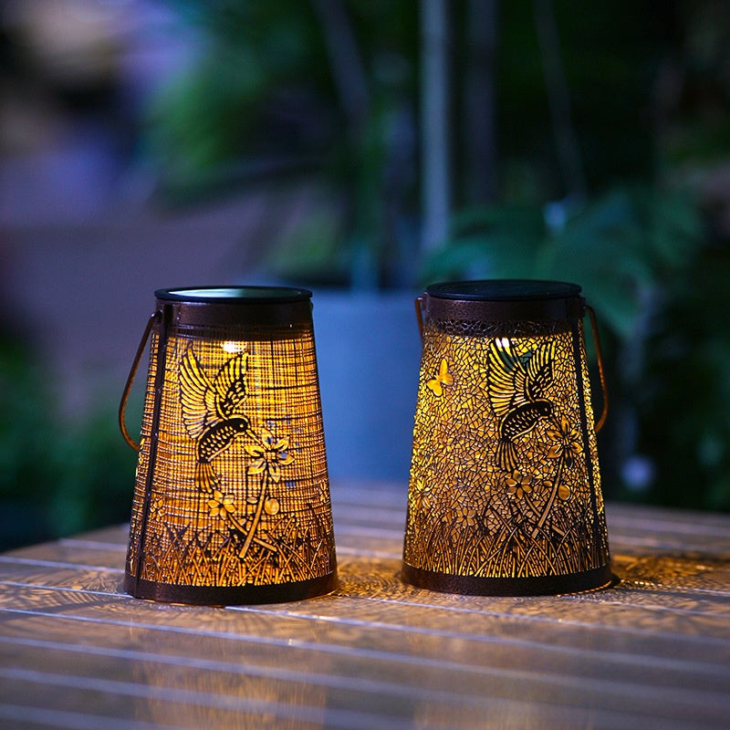 European garden wrought iron hollowed-out solar hanging lights Outdoor