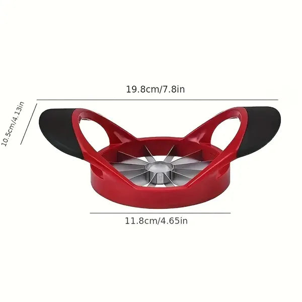Apple slicer corer pressing through an apple