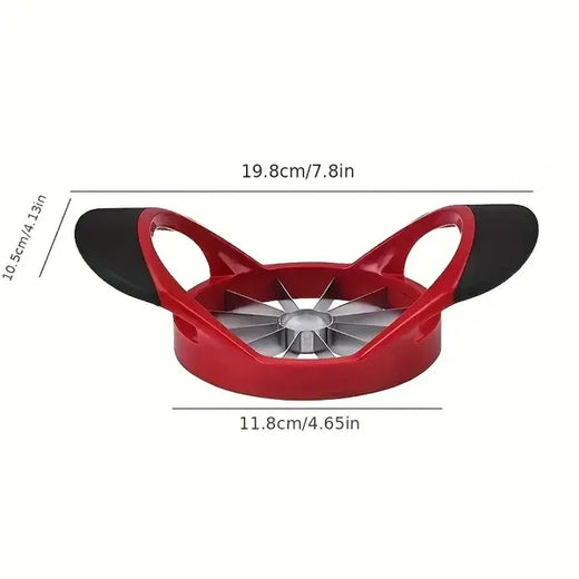 Apple slicer corer pressing through an apple