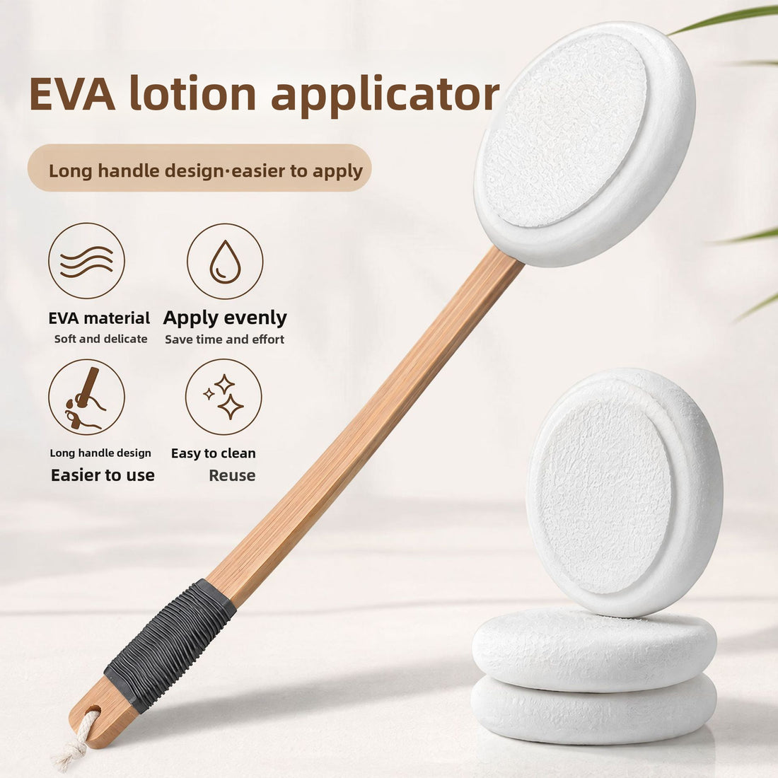 EVA Sponge Lotion Applicator with Long Non-Slip Handle for Shower Back Massage