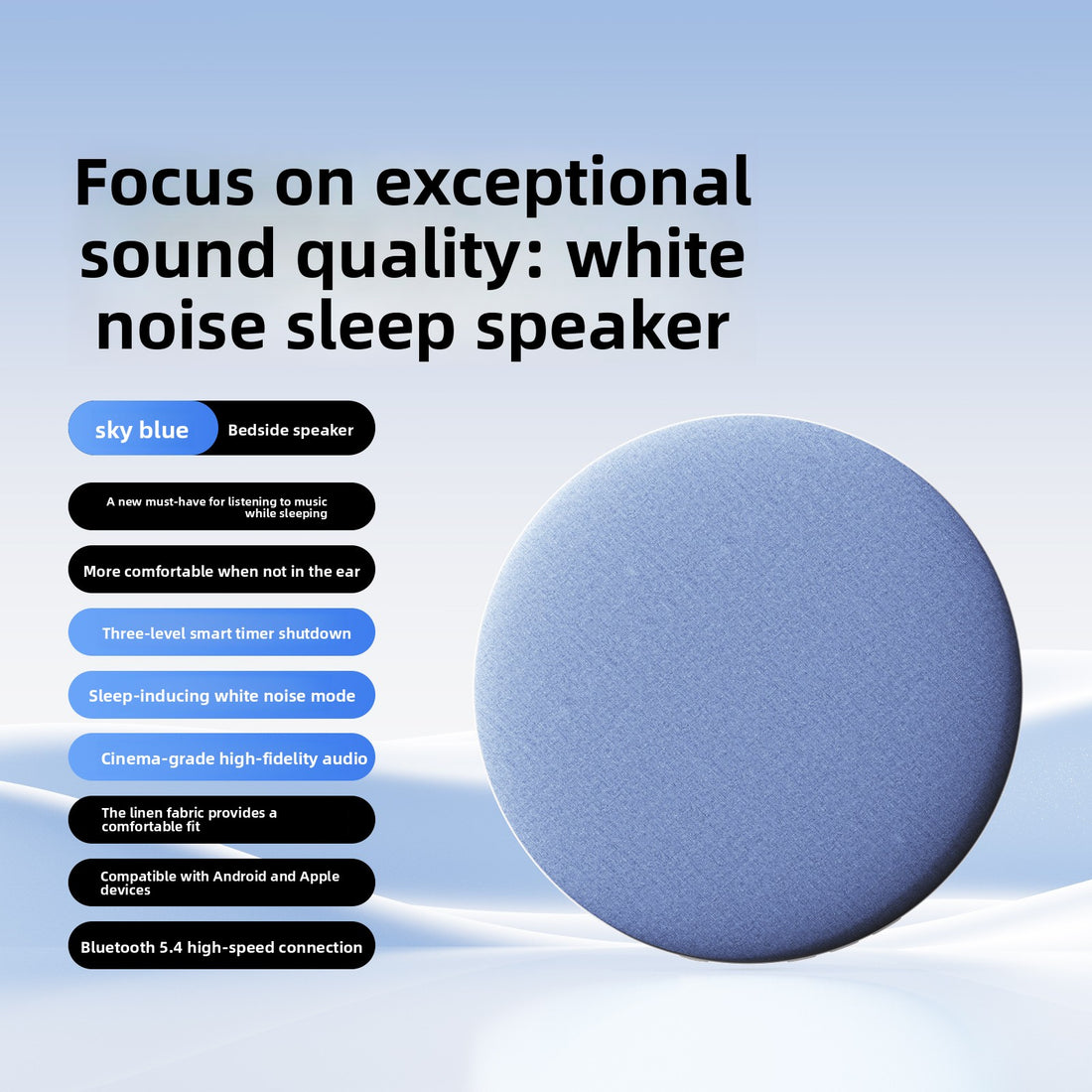 Bluetooth Pillow Speaker with HIFI Sound and Sleep White Noise