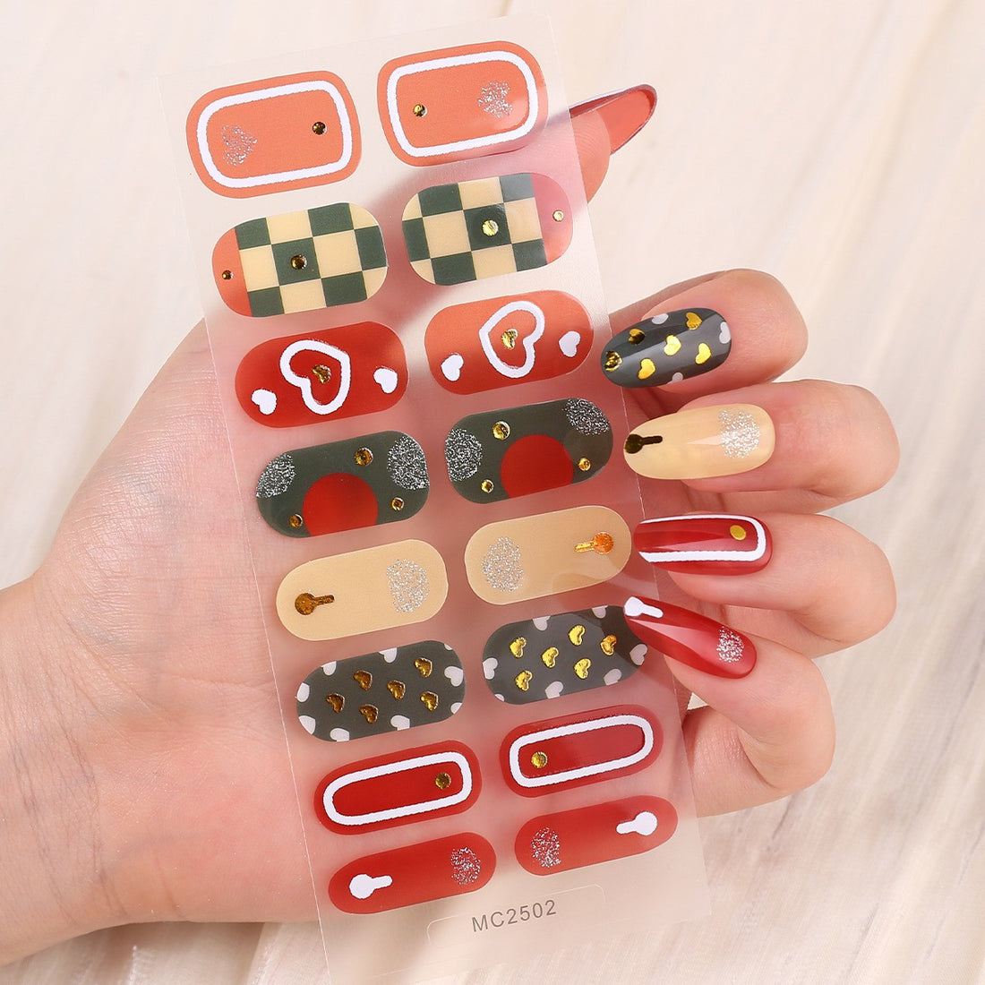 16-Finger French Christmas No-Bake Gel Nail Stickers Self-Adhesive Nail Polish Film Manicure Decals