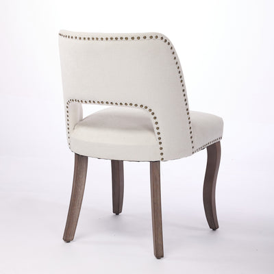 Set of 2 Wooden Dining Chairs Beige Upholstered