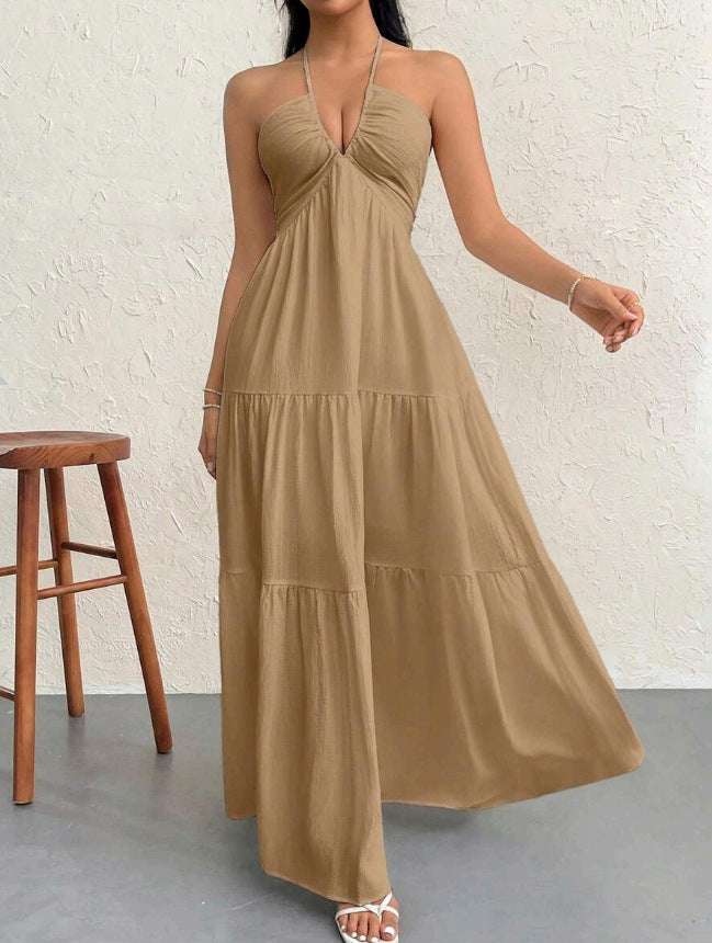 Women's deep V-neck sleeveless A-line maxi dress, photo 4