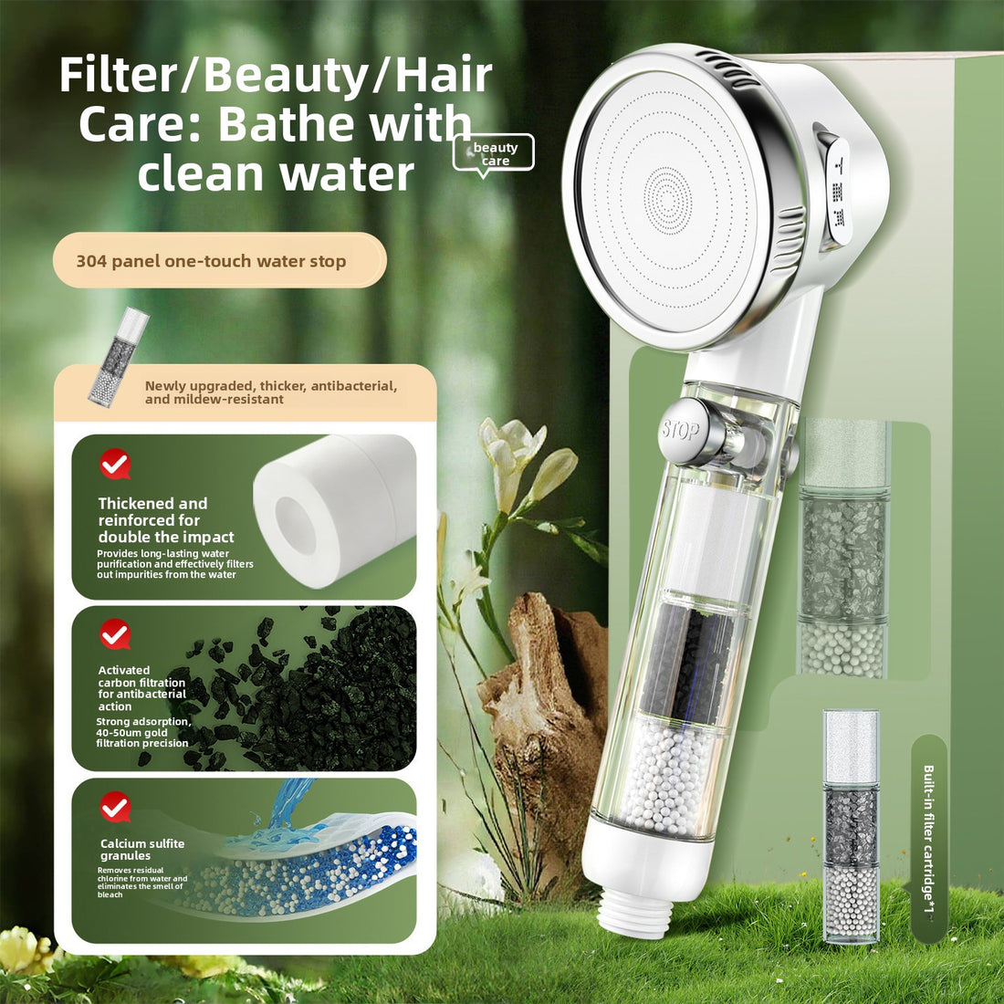Filtering shower head purifier