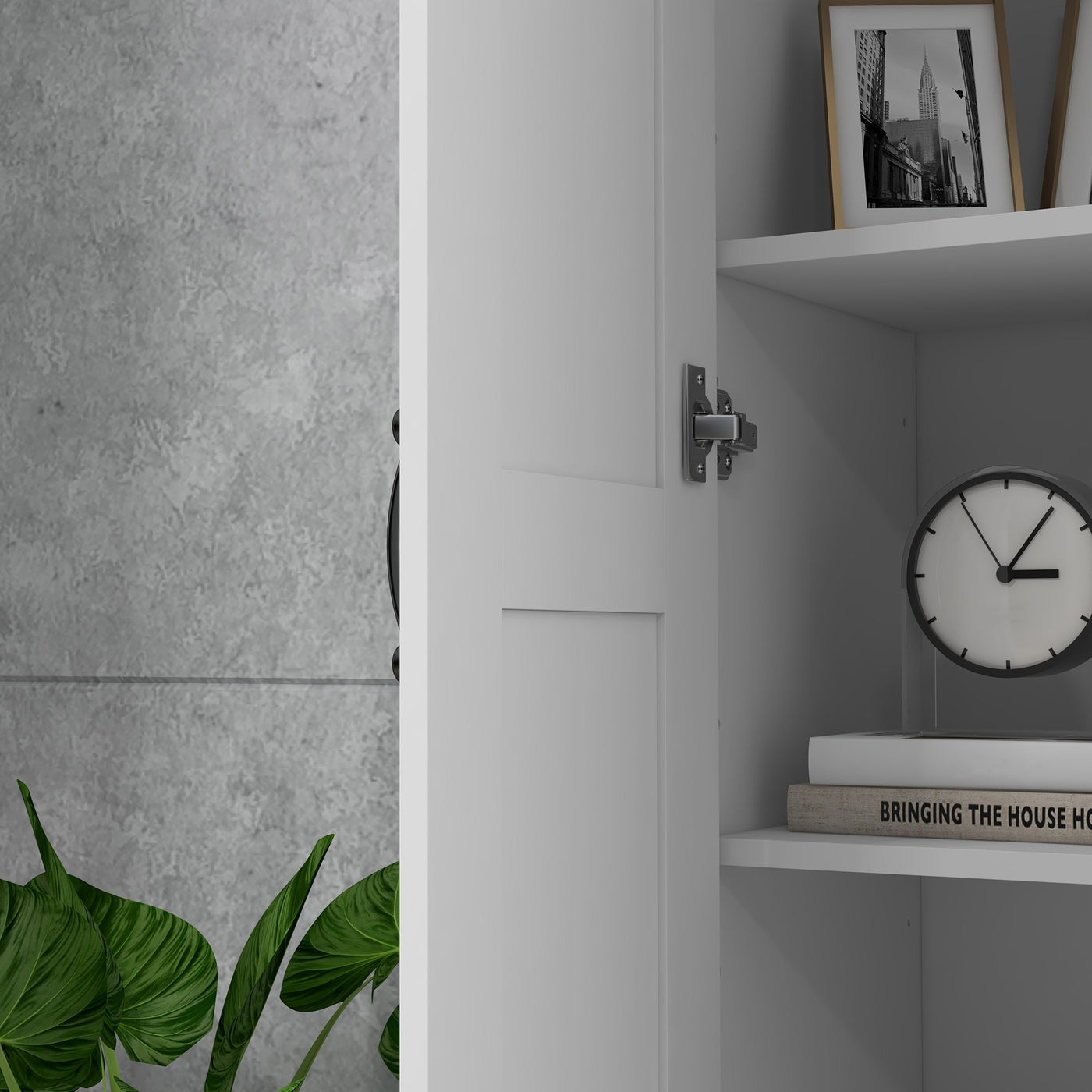 White Tall Storage Cabinet with Adjustable Kitchen Shelves